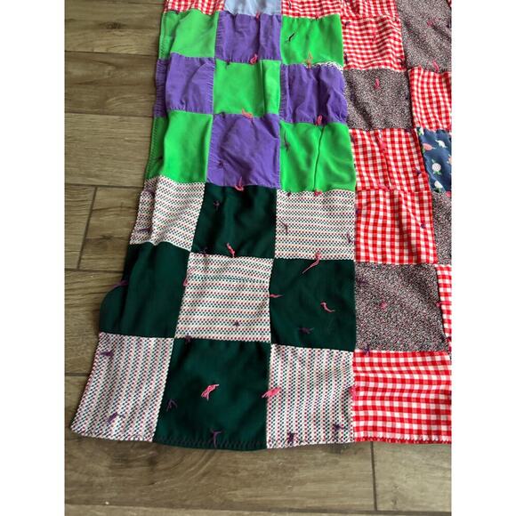 VTG Colorful Patchwork Handmade Quilt Throw Wall Decor 64"x44" Reversible 1970s - Picture 8 of 14